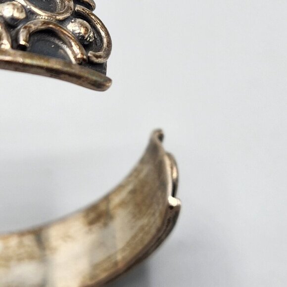 Sterling Silver Cuff Bracelet Mexico 925 Stamp 26.17gm Half Moon Pattern - Picture 7 of 11